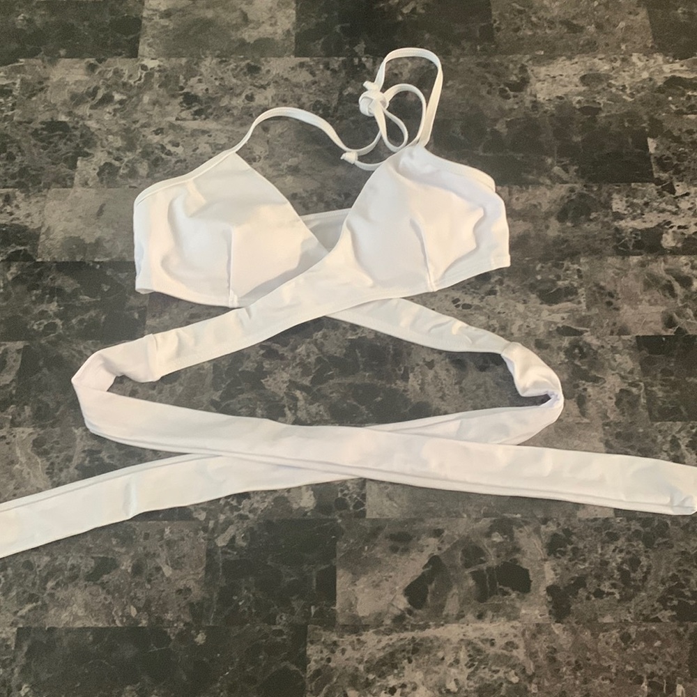 White cross body padded bikini top
